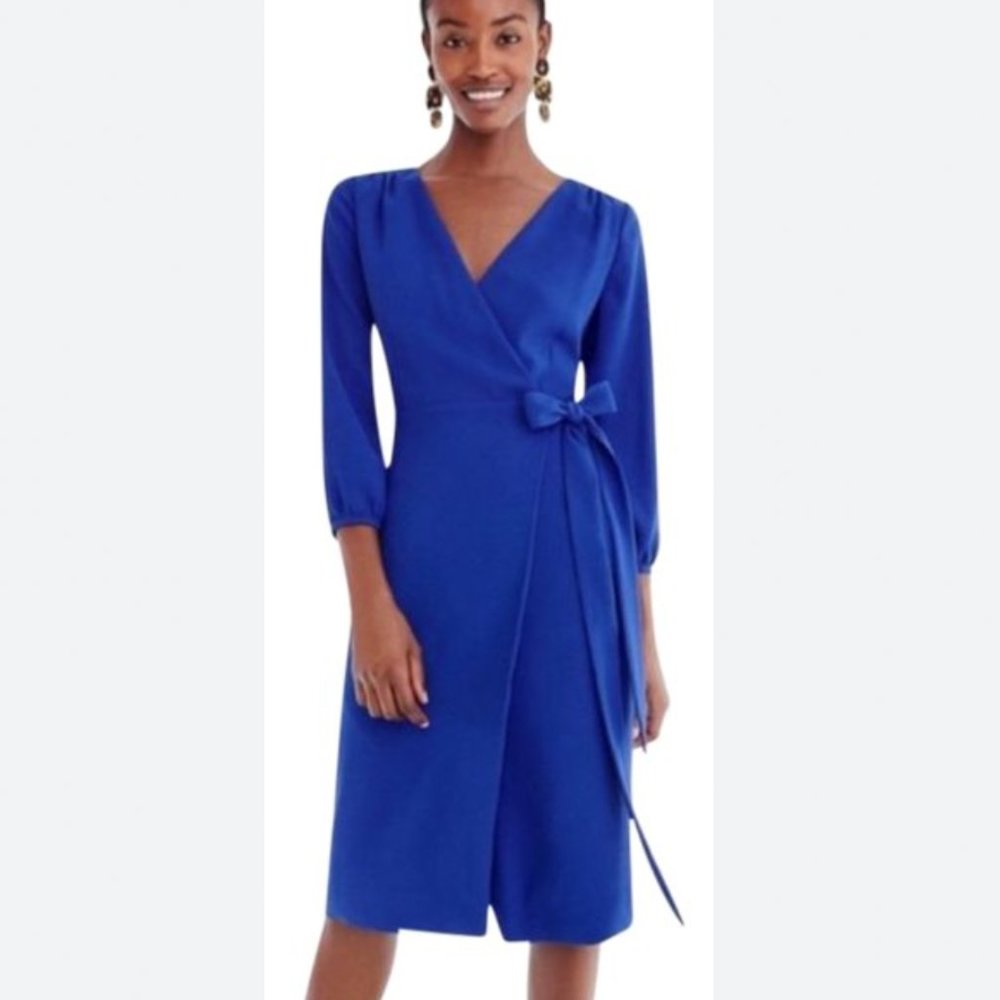 J. Crew Royal Blue Long-Sleeve Wrap Dress